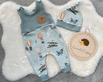 Baby Romper Romper Dungarees Baby Newborn Waffle Jersey Mint Romper Pants French Terry Fox in Airplane and Balloon Foxes Unisex Romper