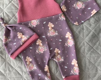 Baby Girl Romper Set Mouse | Baby Overall with Hat and Scarf | Handmade Baby Clothes | Baby Gift | Pink Baby Outfit