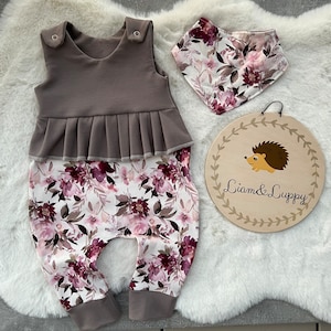 Romper Romper Dungarees One-piece Romper Girls Pink Beige Romper with Ruffles Watercolor Flowers Pink Flowers Floral Theme Size 50-98