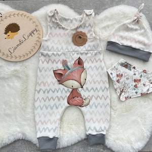 Newborn set/ 3-piece set/ newborn set/ baby set romper, hat and scarf forest animals/foxes 50-56, 62-68 image 2