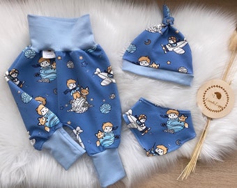Baby set pants, hat and triangular scarf, first equipment boy newborn set New Born set gift set blue little prince