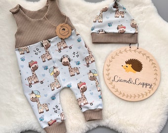 Baby Romper Romper Dungarees Baby Newborn Waffle Jersey Beige Romper Pants French Terry Giraffe unisex beige Romper Gift idea baby set