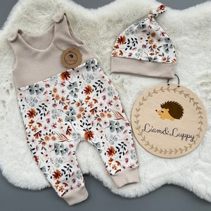 Baby Romper Romper Dungarees Baby Suit Girls Romper Waffle Knit Beige Cream Watercolor Flowers Baby Gift Set Size 38-92