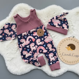 Romper baby old pink one-piece, baby clothes, romper set children&#39;s gift idea romper hat and scarf girls unicorns ponies