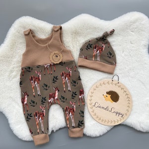 Baby Romper Romper Dungarees Baby Newborn Waffle Jersey Khaki Beige Romper Pants FrenchTerry Romper Deer Unisex