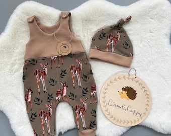 Baby Romper Romper Dungarees Baby Newborn Waffle Jersey Khaki Beige Romper Pants FrenchTerry Romper Deer Unisex