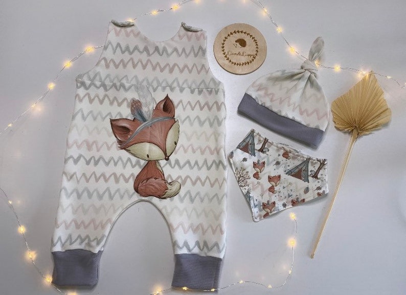 Newborn set/ 3-piece set/ newborn set/ baby set romper, hat and scarf forest animals/foxes 50-56, 62-68 image 9