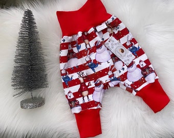 Weihnachten Pumphose Baby Rentier und Schneemann aus French Terry unisex für Baby Jungen Mädchen - ab Gr. 50 bis Gr. 104 mit Bündchen