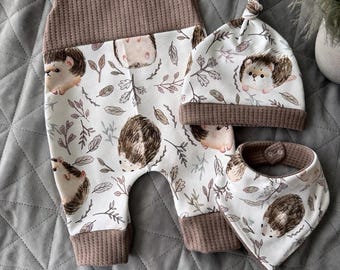 Hedgehog Baby Set | Romper with Hat & Scarf | Woodland Animals Baby Outfit | Handmade Baby Clothes for Girls | Baby Gift