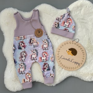 Baby Romper Romper Dungarees Baby Suit Girls Romper Unicorns Waffle Knit French Terry Purple Baby Gift Set Size 38-92