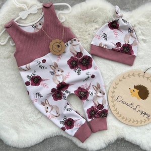 Baby Romper Romper Dungarees Baby Suit Girls Romper Waffle Knit French Terry Old Pink Bunny Mallow Blossoms Baby Gift Set Size 38-92