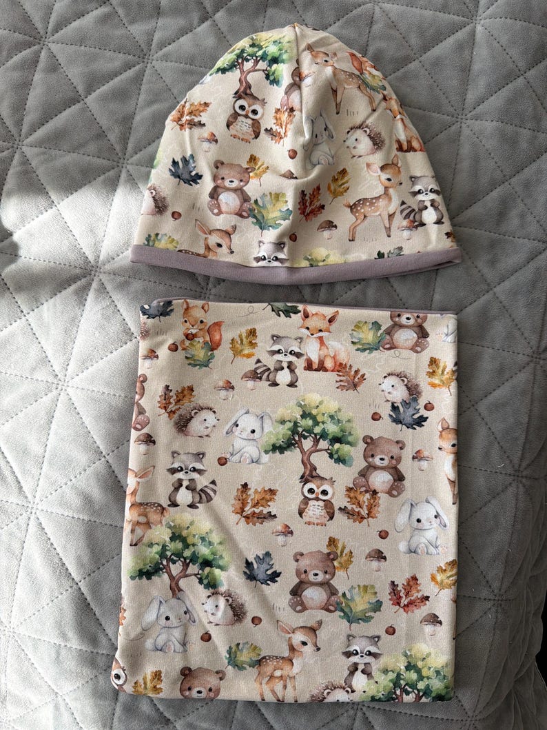 Forest Friends Deer Forest Baby Children's Hat Set (Winter Sweatshirt) - Hat & Loop - A Warm Gift Set for Children (Head Circumference 37-56 cm) image 4