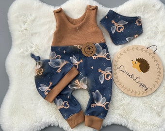 Baby Strampler Romper Latzhose Baby Newborn Waffel Jersey Beige Romper Hose French Terry  Zauberschule  unisex beige Romper