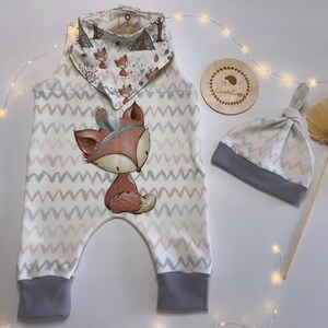 Newborn set/ 3-piece set/ newborn set/ baby set romper, hat and scarf forest animals/foxes 50-56, 62-68 image 3