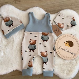 Baby Romper Romper Dungarees Baby Newborn Waffle Jersey waffle knit Mint Romper Pants French Terry unisex Blue Romper Bear gift set
