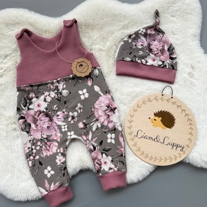 Baby Romper Romper Dungarees Baby Suit Girls Romper Flowers Waffle Knit French Terry Old Pink Baby Gift Set Size 38-92
