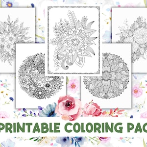 Floral Coloring Pages for Adults 10 Printable Coloring Pages Instant Download PDF Grown-up Coloring Pages Adult