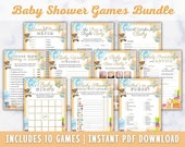 Teddy Bear Baby Shower Games Printable Pack, Blue Brown Baby Shower Games Package Boy, Teddy Bear Games Bundle Set