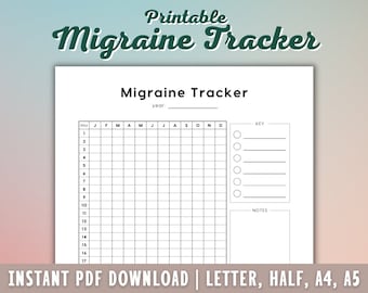 Migraine Tracker Printable - Migraine Log - Headache Tracker - Headache Log - Year In Pixels - Planner Inserts - A4 - A5 - Letter - PDF