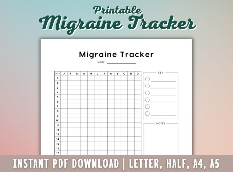 Migraine Tracker Printable - Migraine Log - Headache Tracker - Headache ...
