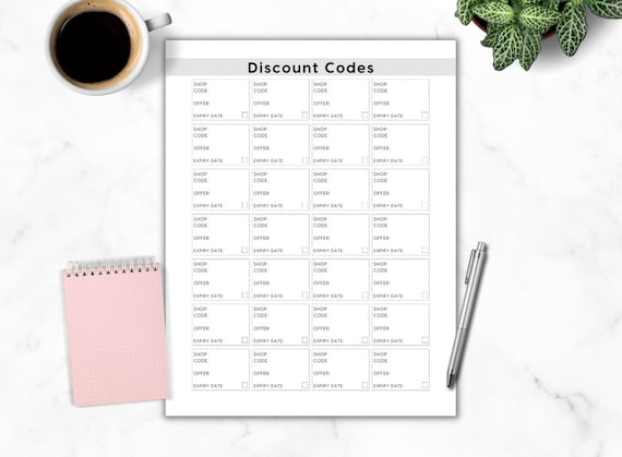 Discount Codes Tracker Printable Coupon Code Tracker Shop Discount Savings  Printable PDF A4 A5 Letter Half Letter (Download Now) 