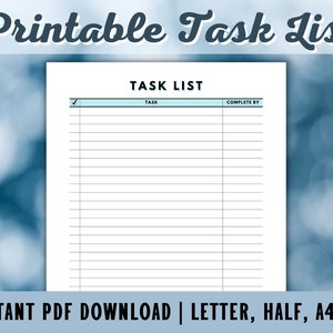 Task List Printable - Task Tracker - Task Checklist - Office Organisation Printable - PDF - A4 - A5 - LETTER