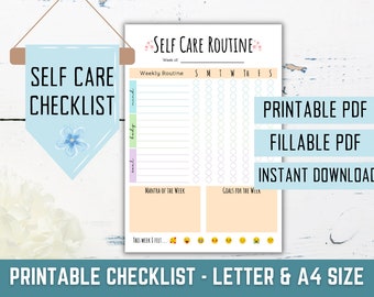 Self Care Planner Printable, Self Care Checklist, Self Care Routine, Self Care Journal, Self Care Tracker, Mental Health Planner