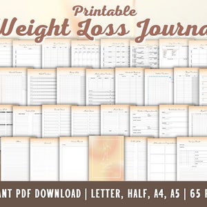 Weight Loss Journal Tracker Planner Workout Fitness Printable Digital Meal Habits Calories Classic Happy PDF Inserts A4 A5 Letter Half