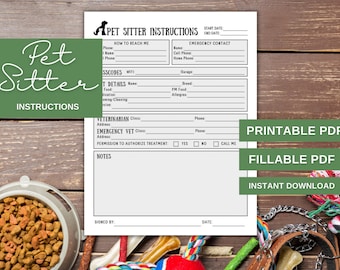 Pet Sitter Checklist, Pet Sitter Instructions, Pet Sitter Notes, Dog Sitter, Cat Sitter , Pet Sitter Printable, Pet Sitter Template PDF