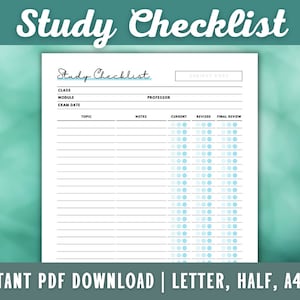 Study Checklist - Exam Study Prep Printable - Revision Tracker - PDF ...