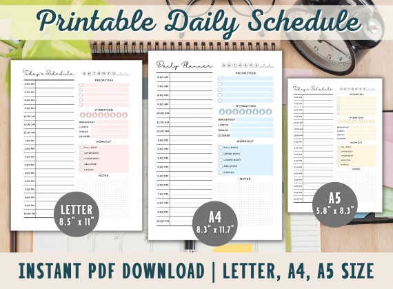 Daily Hourly Planner Printable Daily Schedule Template | Etsy