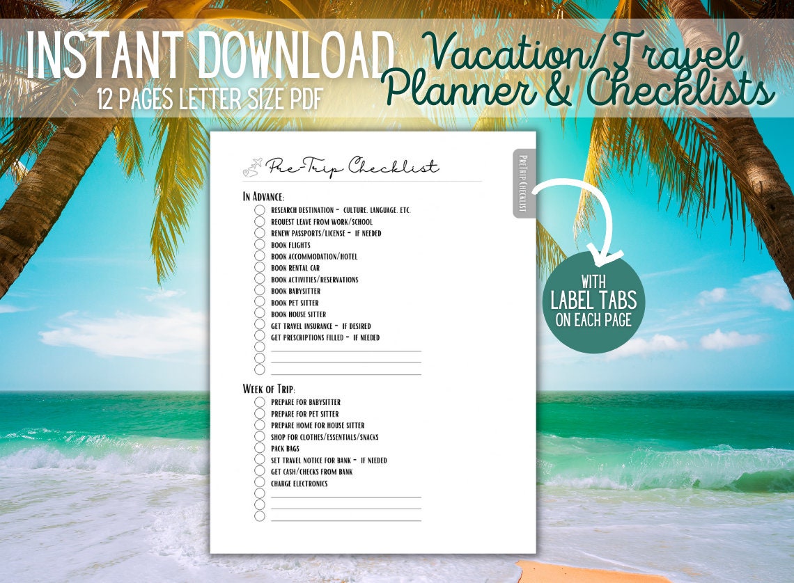 Vacation Packing Checklist, Ultimate Vacation Planner, Tropical ...