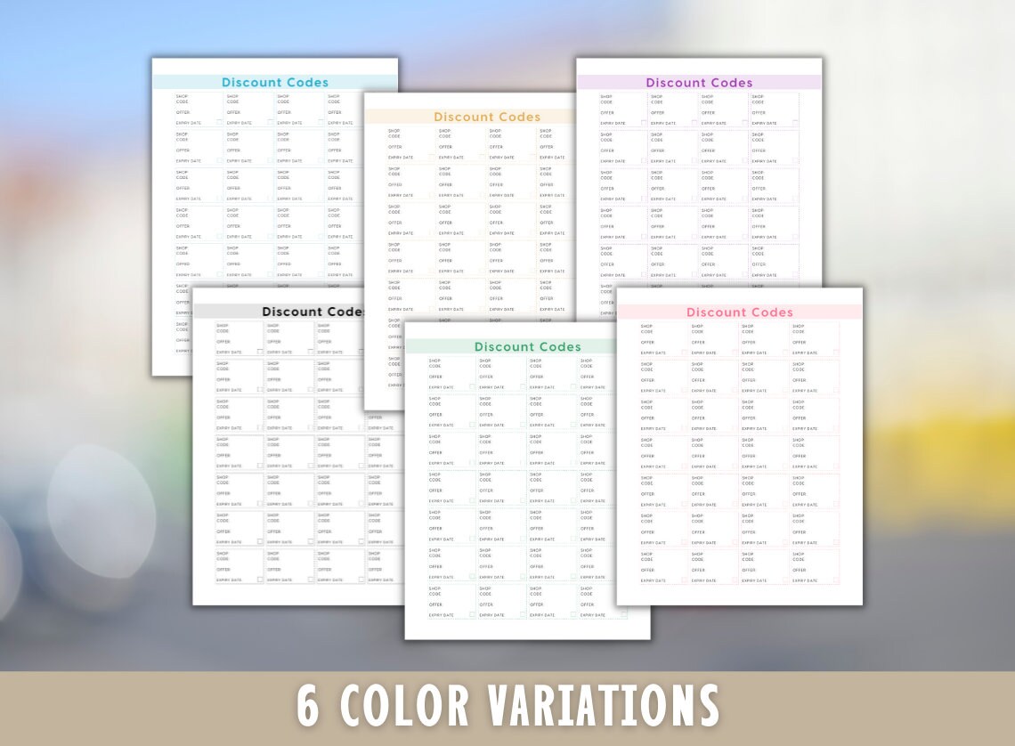 Discount Codes Tracker Printable - Coupon Code Tracker - Shop Discount ...