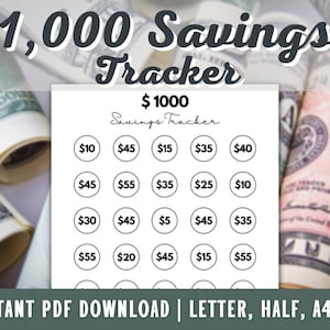 1,000 Savings Tracker - 1000 Savings Goal Printable - 1000 Savings Challenge - PDF - A4 - A5 - Letter - Half Letter