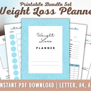 Conjunto de planejador de perda de peso - Pacote imprimível de planejador de fitness de 42 páginas - Diário de fitness - Registro de treino - 3 cores - A4 - A5 - Carta