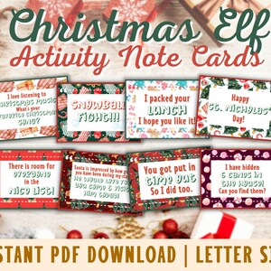 Christmas Elf Activity Cards Printable, Note Cards, Mischief Cards, 24 different cards + 8 blank cards, Instant Digital