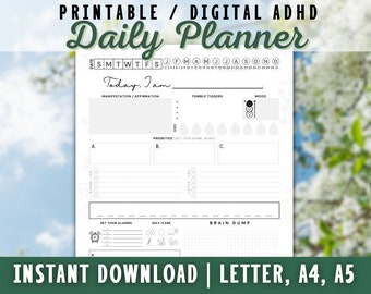 Printable ADHD Planner, Digital ADHD Daily Planner, Undated Planner, Student, Digital, Creative