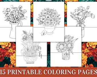 Flowers In A Vase Coloring Pages, Flower Vase Coloring Pages for Kids - Easy Flower Coloring Pages, Flower Birthday Activity