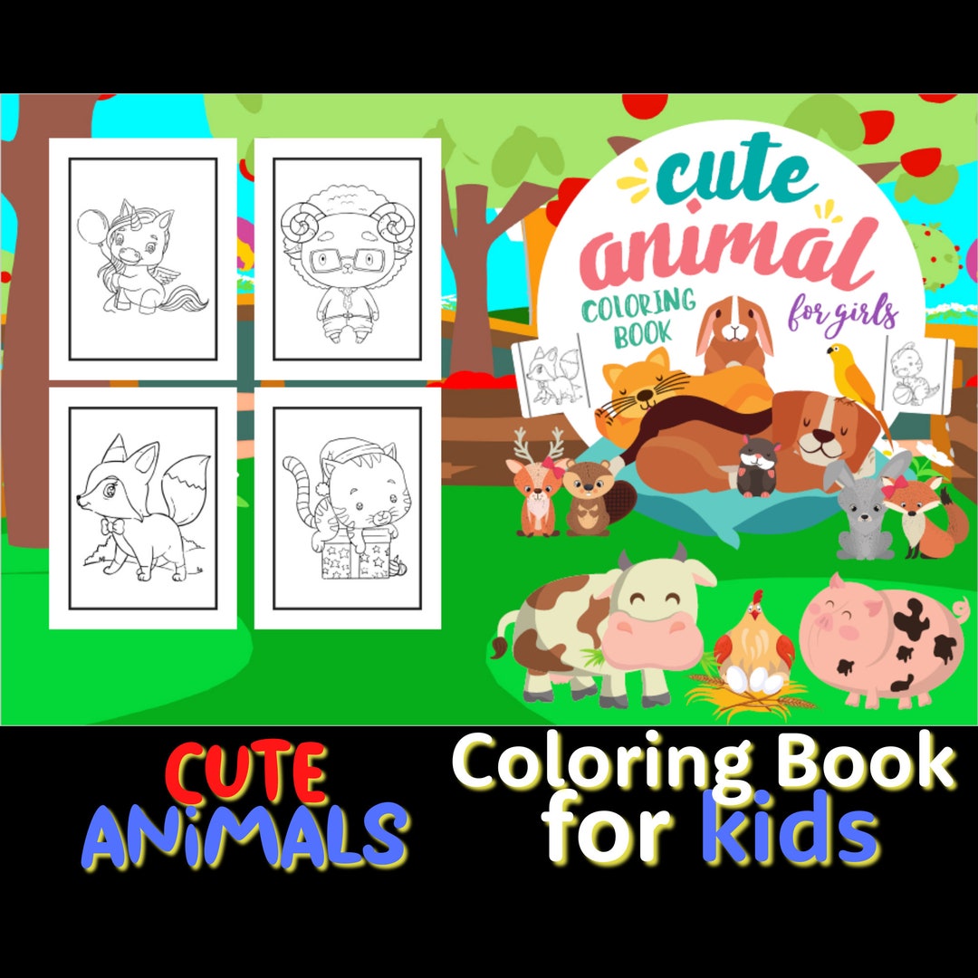 Cute Animals Coloring Book Pages for Kids - 30 Drawings - Printable ...