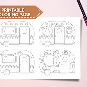 Coloring Page Camper, Caravan Coloring Page, Printable Adult Coloring Page, Camper, RV