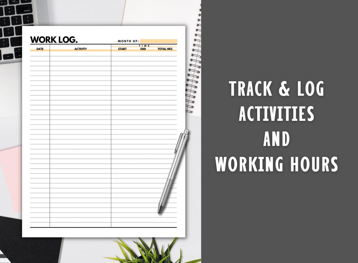 Week Time Log Work Time Log - Work Log Printable - Time Spent Tracker - Working Hours ...