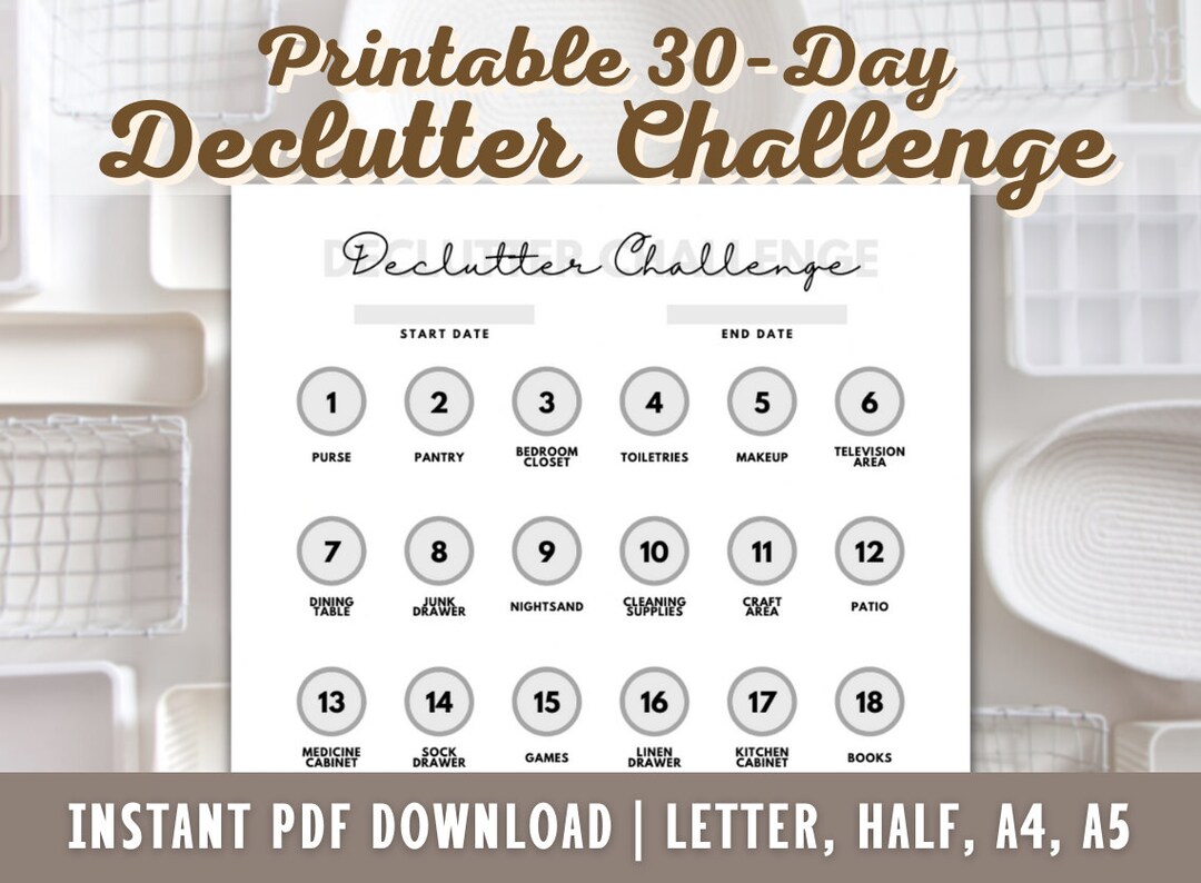 30 Day Declutter Challenge - Declutter Tracker Printable - Spring Clean ...
