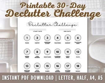 Desafio de organização de 30 dias - Rastreador de organização para impressão - Guia do planejador de limpeza de primavera - Lista de verificação de limpeza doméstica - PDF - A4 - A5 - CARTA