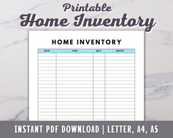 Home Inventory Printable - Home Organisation Printable - Home Storage Tracker - Office Items - PDF - A4 - A5 - LETTER