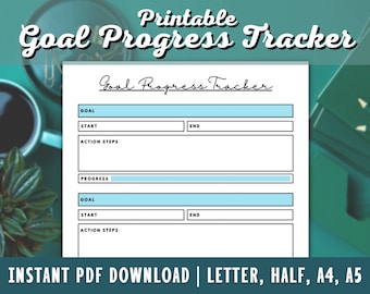 Personal Development Goal Tracker - Goal Progress Tracker Printable - Goal Setting Planner - PDF - A4 - A5 - Letter - Half Letter