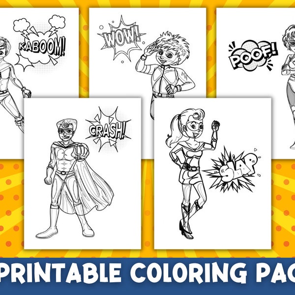 Coloring Page Super Hero Action Words 15 Printable Middle School Fun Coloring Pages, Boys, Girls, Tween, Teen