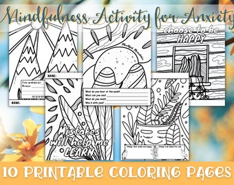 Mindfulness Activities for Anxiety, Mindful Coloring Pages for Stress Relief, Printable