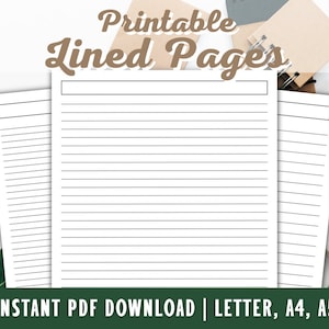 Pagina a righe stampabile - Fogli a righe stampabili - Note a righe stampabili - Carta da lettere - Pagine di diario - Set di 5 - PDF - A4 - A5 - LETTERA