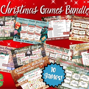 Può includere: Un pacchetto di 10 giochi di Natale stampabili, tra cui bingo, quiz, preferiresti, charades e altro ancora. I giochi presentano illustrazioni festive e sono perfetti per le riunioni natalizie.