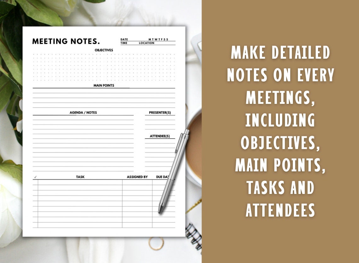 Meeting Agenda - Meeting Notes Printable - Work Planner - Meeting ...